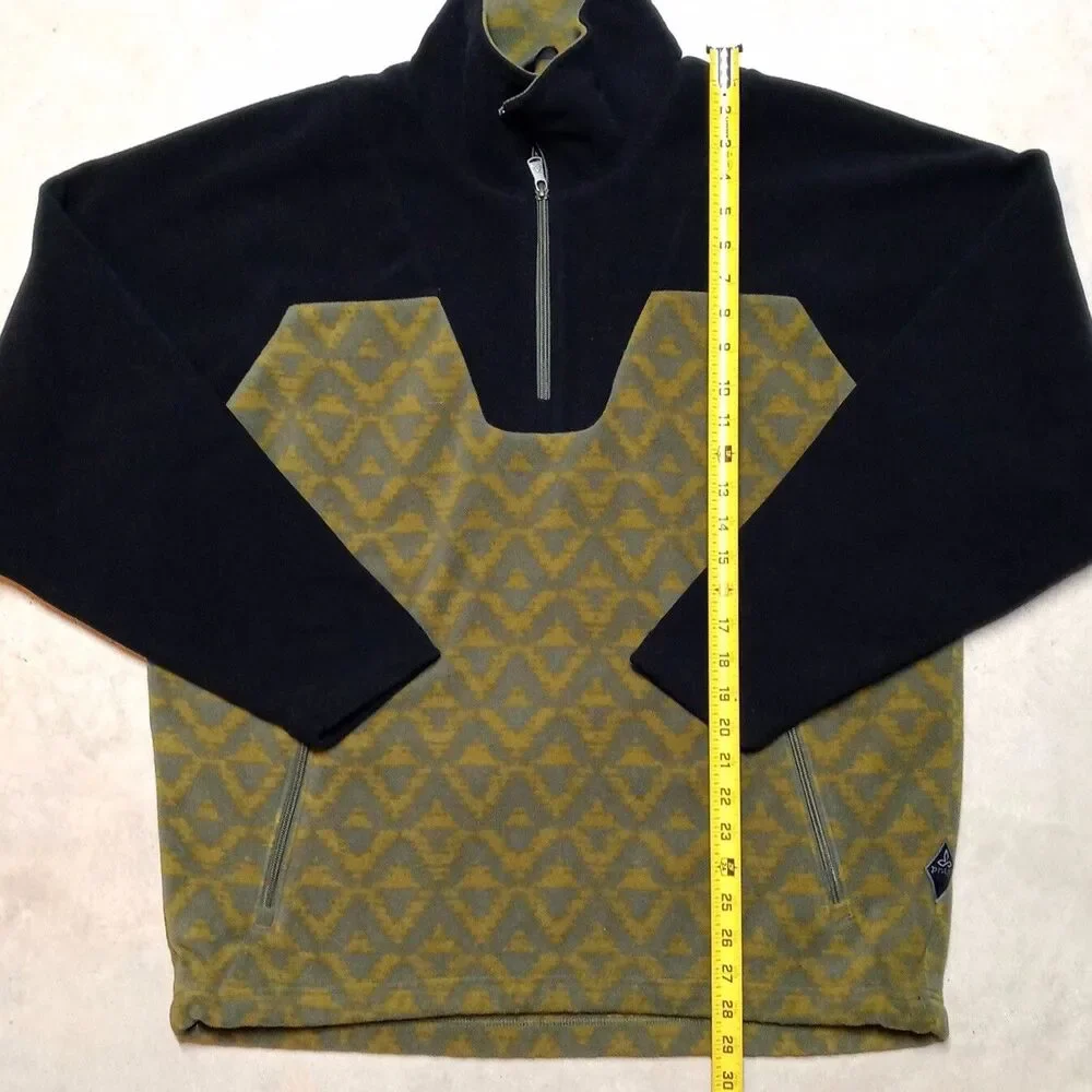 PrAna Arnu Green Black Pullover 1/4 Zip Fleece Sweater Jacket Mens Size Large